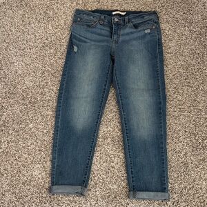 Levi's Mid-Blue Boyfriend Jeans with Cuffed Hem